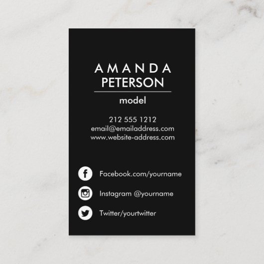 Actor Models Dancer Photo Social Media Icons Dark 名刺 (裏面)