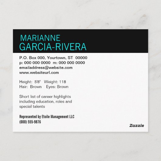 Actor Triple Headshot Stats ポストカード (裏面)