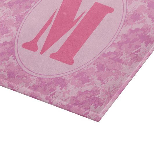 ACUの迷彩柄のCamouflのピンクモノグラムのガラスまな板 カッティングボード (角)