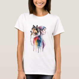 Acuarela Canina Sheltie - Femenina Tシャツ