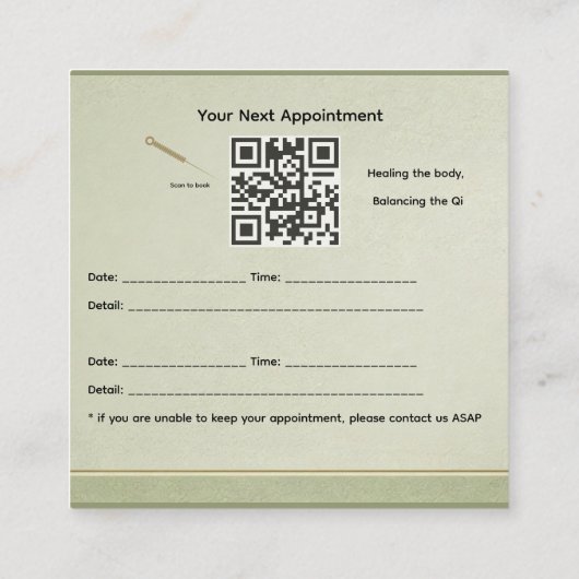 Acupuncture Appointment Reminder Card 予約カード (裏面)