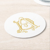ADまたはDAのモノグラムコースターアンティークヴィンテージの金ゴールド ラウンドペーパーコースター (アングル)