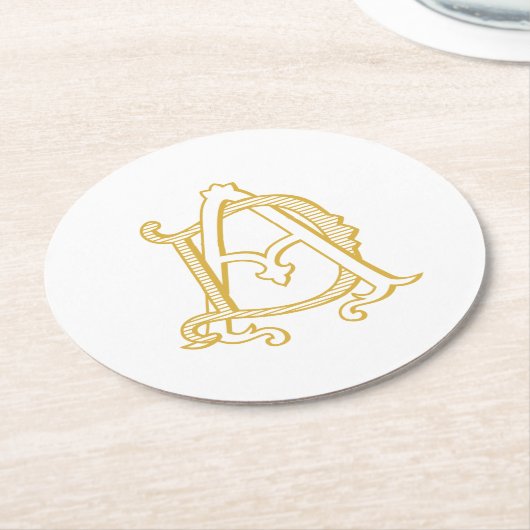 ADまたはDAのモノグラムコースターアンティークヴィンテージの金ゴールド ラウンドペーパーコースター (アングル)
