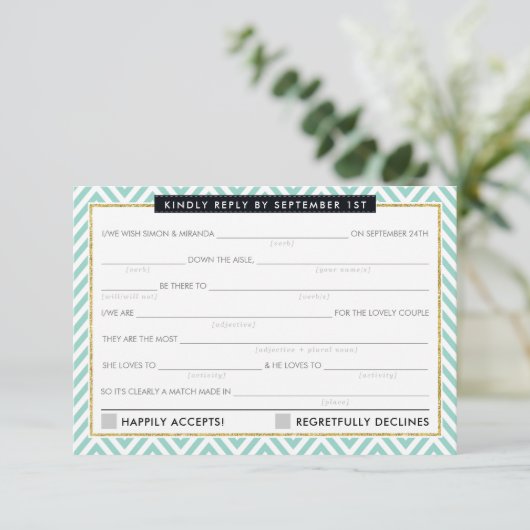 AD LIB RSVP返信おもしろいシンプルはっきりしたChervon Mint 出欠カード (スタンド正面)