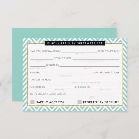 AD LIB RSVP返信おもしろいシンプルはっきりしたChervon Mint 出欠カード (正面/裏面)