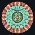 ADA to CHRISTMAS 2025 to WOW!赤い緑の金ゴールド ラウンドシール<br><div class="desc">赤、緑、数々の金ゴールドの色合いで作られた色の万華鏡のように千変万化するパターン模様。3Dだ。</div>