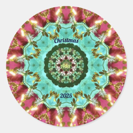 ADA to CHRISTMAS 2025 to WOW!赤い緑の金ゴールド ラウンドシール (正面)