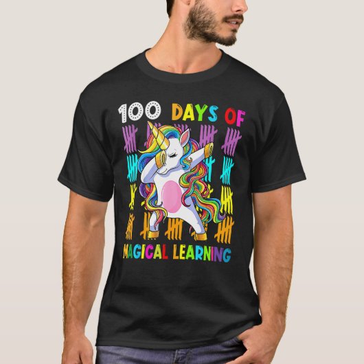 Adabbing Unicorn 100日の魔法学の100 Tシャツ (正面)