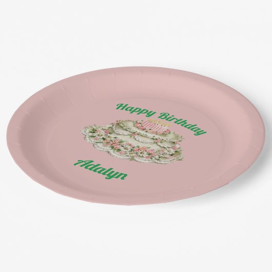 ADALYN ～ヴィンテージお誕生日ケーキ～ ペーパープレート (アングル)