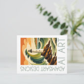 Adams Art Designs Lighthouse Wave Vintage Coastal ポストカード (スタンド正面)