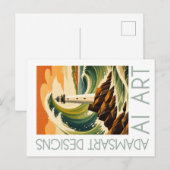 Adams Art Designs Lighthouse Wave Vintage Coastal ポストカード (正面/裏面)