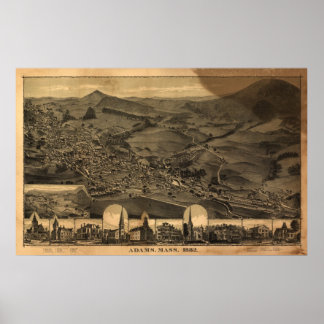 Adams Massachusetts 1882アンティークパノラママップ ポスター