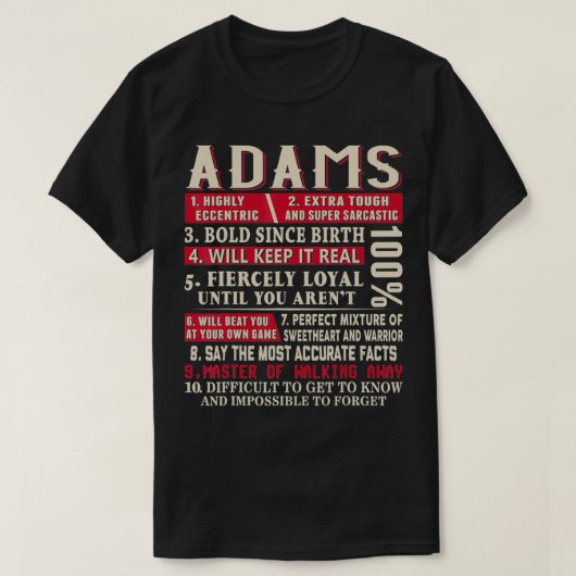 Adams Name Gift Adams Adams Surname Tシャツ (デザイン正面)