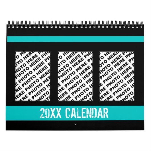Add 34 Photos In One Calendar Teal Black カレンダー (カバー)