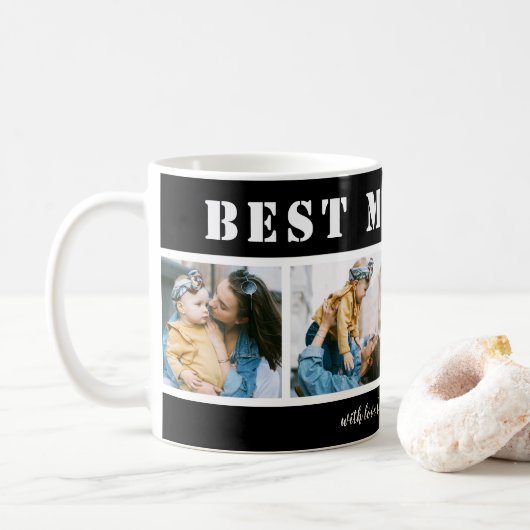 Add 4 Photo Best Mom Ever Black Coffee Mug コーヒーマグカップ (ドーナツ)