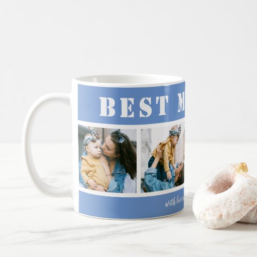 Add 4 Photo Best Mom Ever Blue Coffee Mug コーヒーマグカップ (ドーナツ)