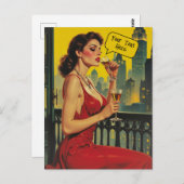 Add a Caption Vintage Retro Lady, Cityscape ポストカード (正面/裏面)