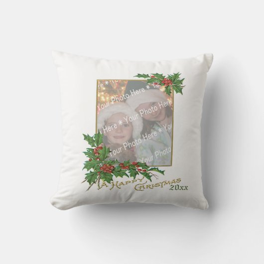 Add-A-Photoヴィンテージハッピークリスマスホリデーカード クッション (正面)