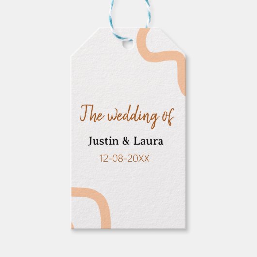 add bride groom name dateの結婚式 ピーチ ギフトタグ (正面)