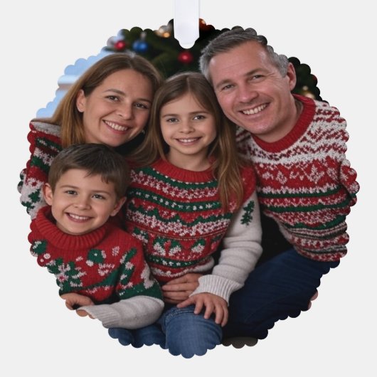 Add Christmas Family Photo Customize オーナメントカード (正面)