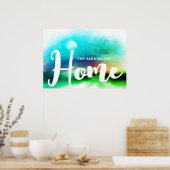 Add Family's Name Emerald Greenery Watercolor ポスター (キッチン)