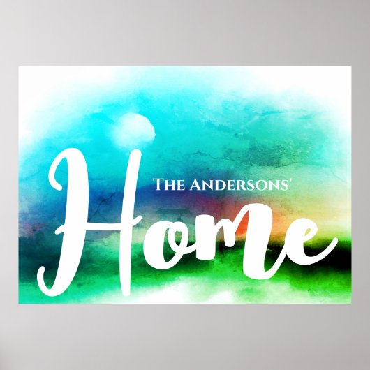 Add Family's Name Emerald Greenery Watercolor ポスター (正面)