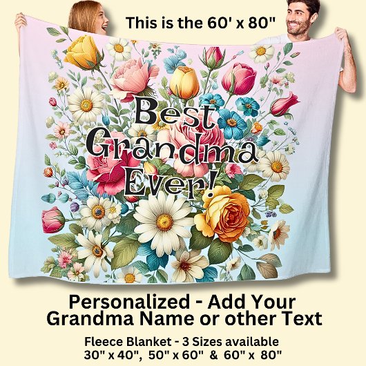 Add Grandma Name or Phrase - Best Grandma Ever! フリースブランケット