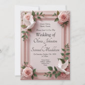 Add Guest Names, Doves and Pink Roses Invitation 招待状 (正面)
