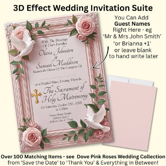 Add Guest Names, Doves and Pink Roses Invitation 招待状