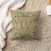 ADD LETTER - Monogram Greenery Burlap Printed クッション (ブランケット)