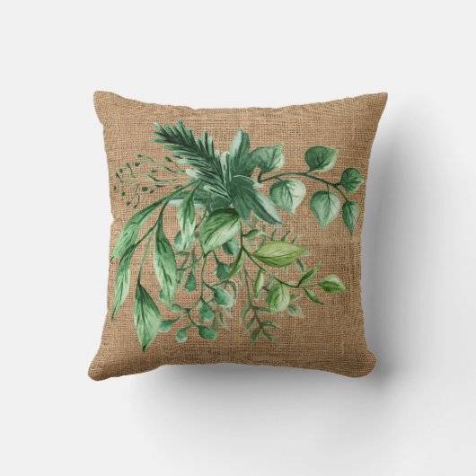 ADD LETTER - Monogram Greenery Burlap Printed クッション (裏面)