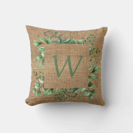 ADD LETTER - Monogram Greenery Burlap Printed クッション