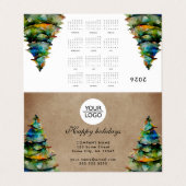 Add Logo Custom Text Christmas Tree 2026 Calendar 名刺 (外部フラット)