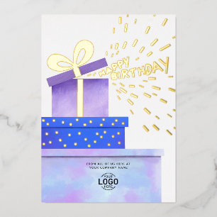 Add Logo Fun Purple Blue Gifts Business Birthday 箔招待状