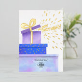 Add Logo Fun Purple Blue Gifts Business Birthday 箔招待状 (立ち正面)