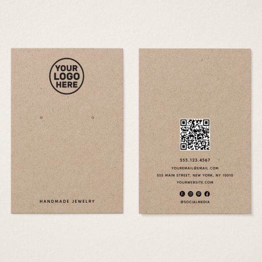 Add Logo Kraft Earring Display Holder QR Code (正面&裏面)