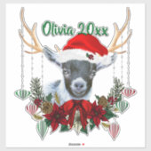 ADD NAME – 愛らしいクリスマスのPygmy Goat Kid シール (シート)