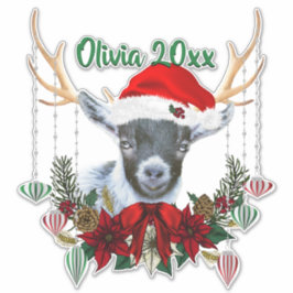 ADD NAME – 愛らしいクリスマスのPygmy Goat Kid シール