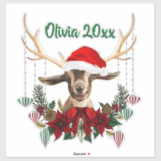 ADD NAME – 愛らしいクリスマスToggenburgヤギ子 シール (シート)