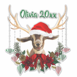 ADD NAME – 愛らしいクリスマスToggenburgヤギ子 シール