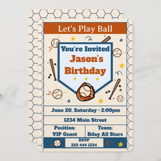 Add Name - Baseball Birthday Invitation for Boys (正面/裏面)