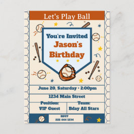 Add Name - Baseball Birthday Invitation for Boys インビテーションポストカード
