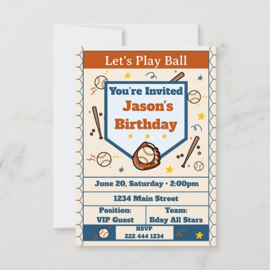 Add Name - Baseball Birthday Invitation for Boys 招待状 (正面)