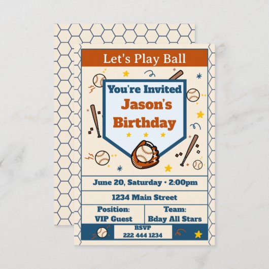 Add Name - Baseball Birthday Invitation for Boys 招待状 (正面/裏面)