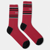 Add Name Black & Grey Stripes on Dark Red Socks ソックス (右)