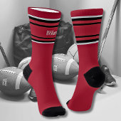 Add Name Black & Grey Stripes on Dark Red Socks ソックス