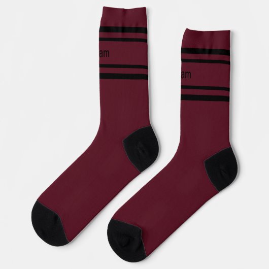 Add Name Black Stripes on Dark Red Socks ソックス (左)