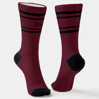 Add Name Black Stripes on Dark Red Socks ソックス
