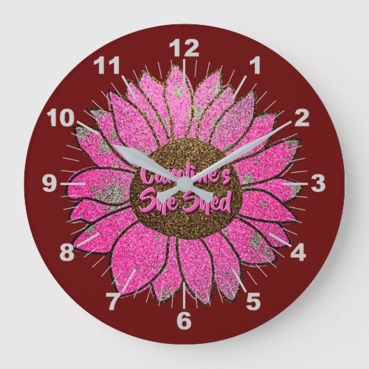 Add Name Change文字She Shed Pink Sunflower      ラージ壁時計 (正面)