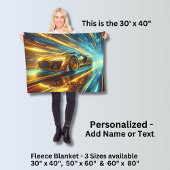 Add Name Change Text, Golden Racing Car  フリースブランケット